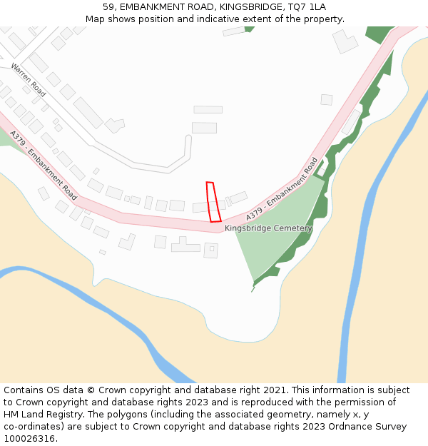 59, EMBANKMENT ROAD, KINGSBRIDGE, TQ7 1LA: Location map and indicative extent of plot
