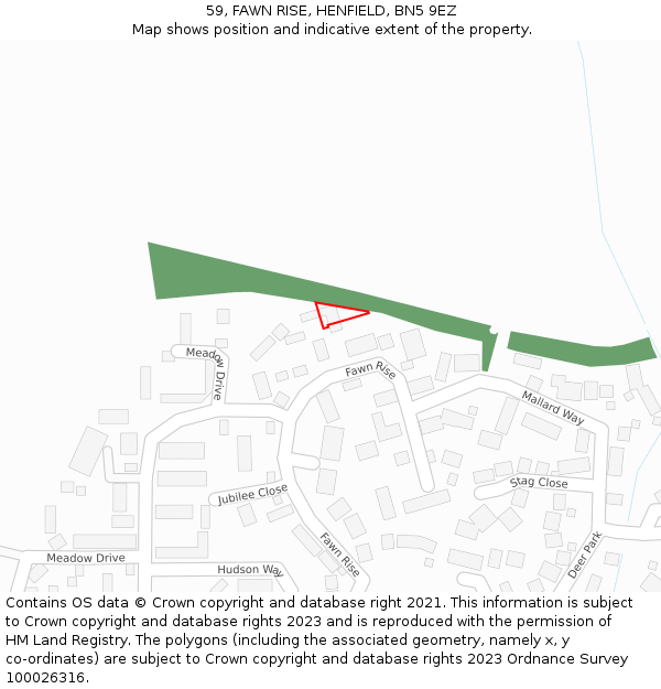 59, FAWN RISE, HENFIELD, BN5 9EZ: Location map and indicative extent of plot