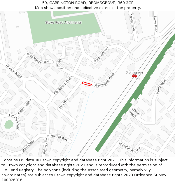 59, GARRINGTON ROAD, BROMSGROVE, B60 3GF: Location map and indicative extent of plot