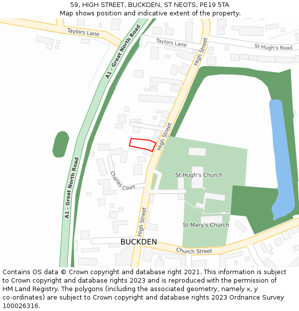 59, HIGH STREET, BUCKDEN, ST NEOTS, PE19 5TA: Location map and indicative extent of plot