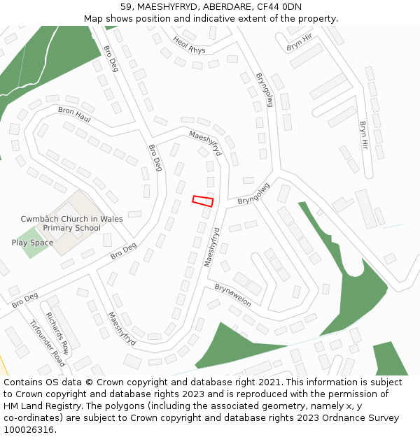 59, MAESHYFRYD, ABERDARE, CF44 0DN: Location map and indicative extent of plot