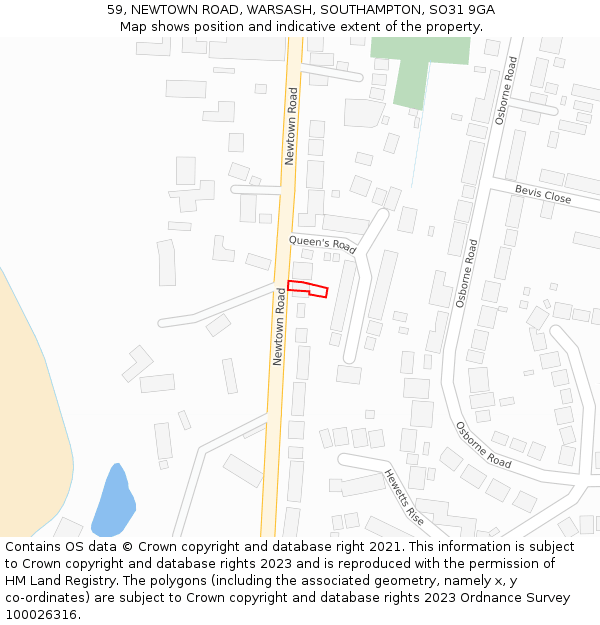 59, NEWTOWN ROAD, WARSASH, SOUTHAMPTON, SO31 9GA: Location map and indicative extent of plot