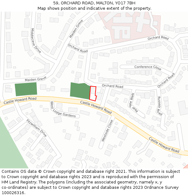 59, ORCHARD ROAD, MALTON, YO17 7BH: Location map and indicative extent of plot