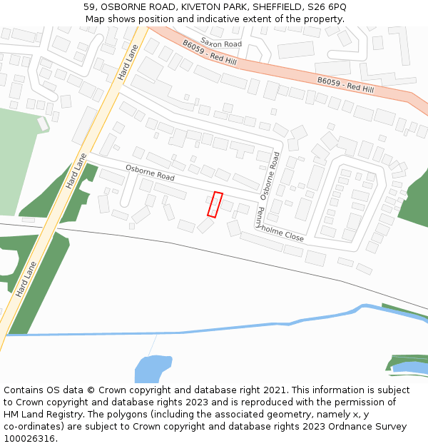 59, OSBORNE ROAD, KIVETON PARK, SHEFFIELD, S26 6PQ: Location map and indicative extent of plot