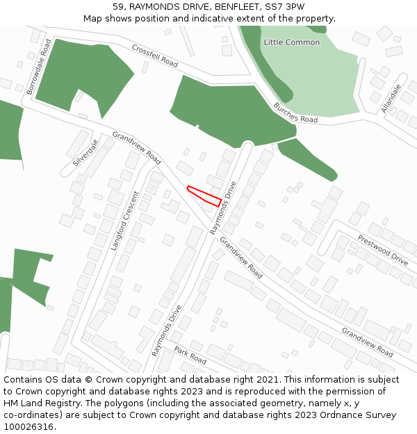 59, RAYMONDS DRIVE, BENFLEET, SS7 3PW: Location map and indicative extent of plot