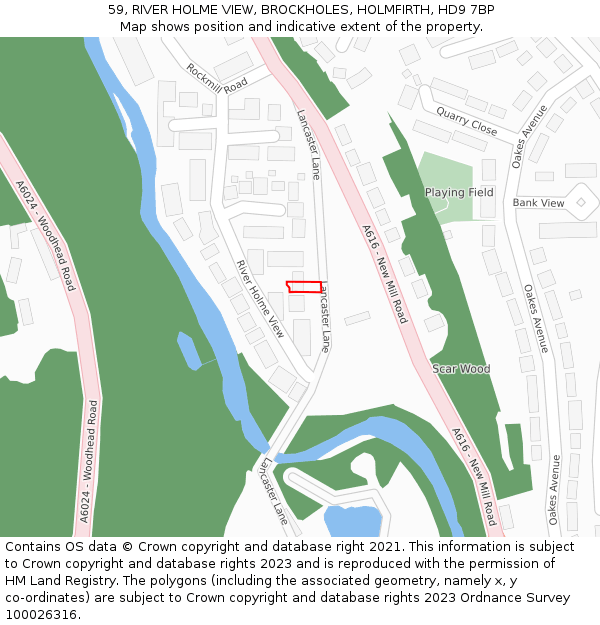 59, RIVER HOLME VIEW, BROCKHOLES, HOLMFIRTH, HD9 7BP: Location map and indicative extent of plot