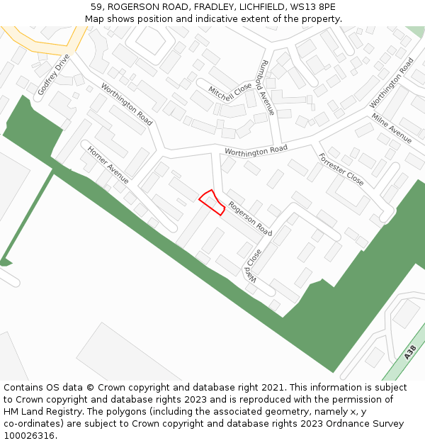 59, ROGERSON ROAD, FRADLEY, LICHFIELD, WS13 8PE: Location map and indicative extent of plot