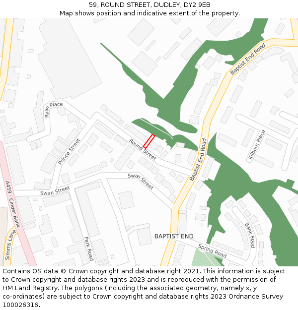 59, ROUND STREET, DUDLEY, DY2 9EB: Location map and indicative extent of plot