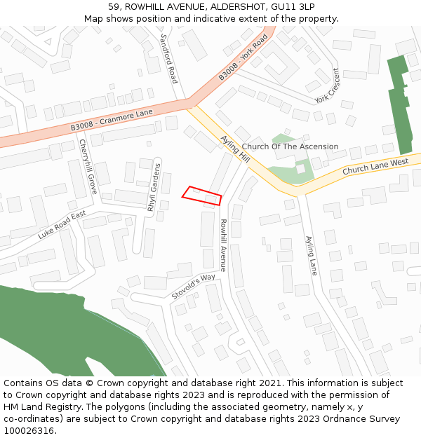 59, ROWHILL AVENUE, ALDERSHOT, GU11 3LP: Location map and indicative extent of plot