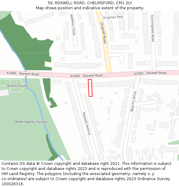 59, ROXWELL ROAD, CHELMSFORD, CM1 2LY: Location map and indicative extent of plot