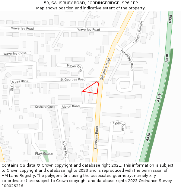 59, SALISBURY ROAD, FORDINGBRIDGE, SP6 1EP: Location map and indicative extent of plot
