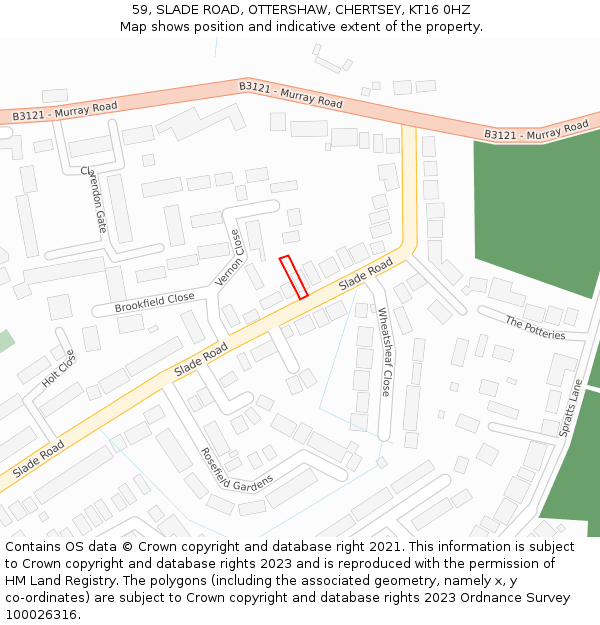 59, SLADE ROAD, OTTERSHAW, CHERTSEY, KT16 0HZ: Location map and indicative extent of plot