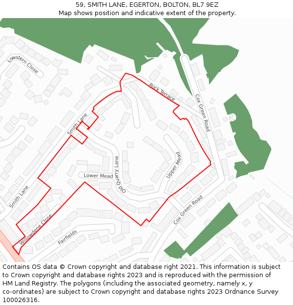 59, SMITH LANE, EGERTON, BOLTON, BL7 9EZ: Location map and indicative extent of plot