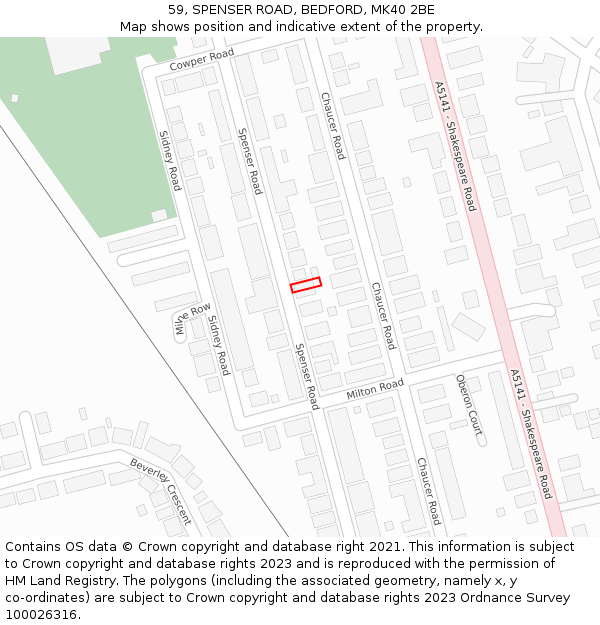 59, SPENSER ROAD, BEDFORD, MK40 2BE: Location map and indicative extent of plot