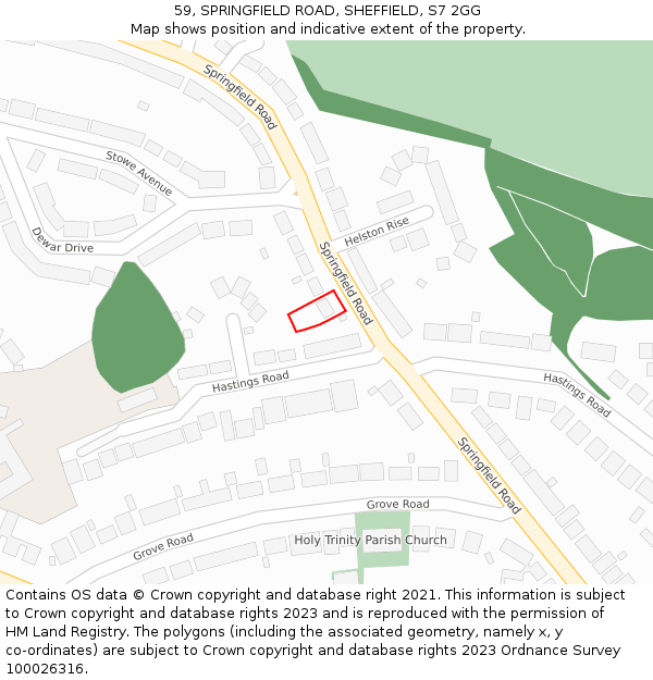 59, SPRINGFIELD ROAD, SHEFFIELD, S7 2GG: Location map and indicative extent of plot