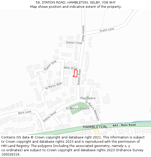 59, STATION ROAD, HAMBLETON, SELBY, YO8 9HY: Location map and indicative extent of plot