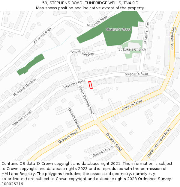 59, STEPHENS ROAD, TUNBRIDGE WELLS, TN4 9JD: Location map and indicative extent of plot
