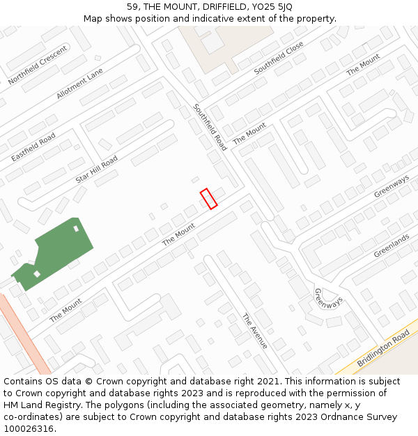 59, THE MOUNT, DRIFFIELD, YO25 5JQ: Location map and indicative extent of plot