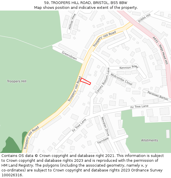 59, TROOPERS HILL ROAD, BRISTOL, BS5 8BW: Location map and indicative extent of plot