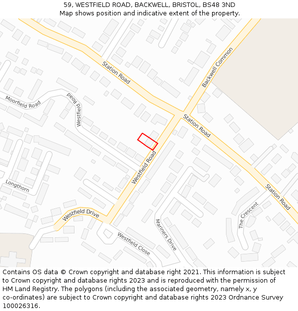 59, WESTFIELD ROAD, BACKWELL, BRISTOL, BS48 3ND: Location map and indicative extent of plot