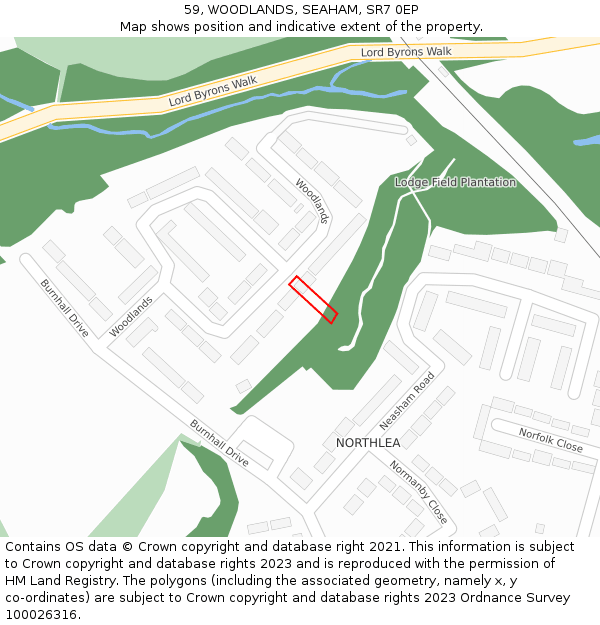 59, WOODLANDS, SEAHAM, SR7 0EP: Location map and indicative extent of plot