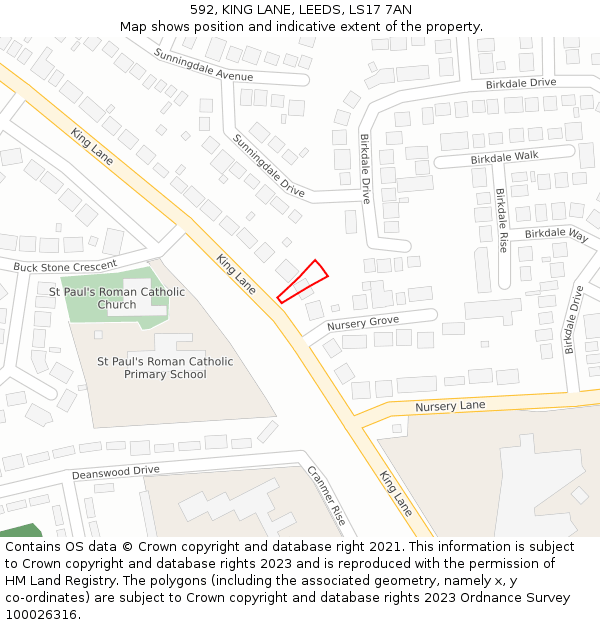 592, KING LANE, LEEDS, LS17 7AN: Location map and indicative extent of plot