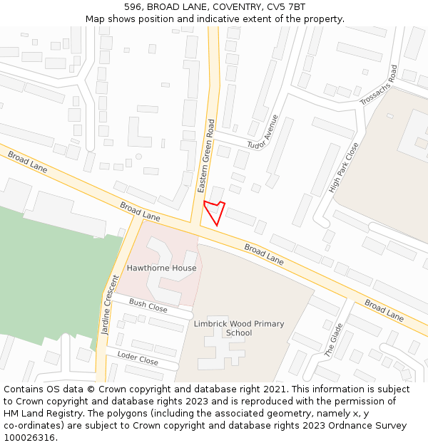 596, BROAD LANE, COVENTRY, CV5 7BT: Location map and indicative extent of plot