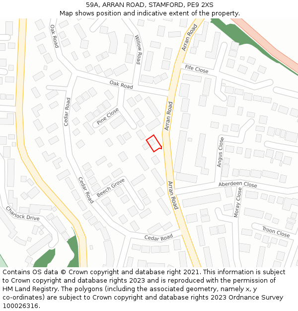 59A, ARRAN ROAD, STAMFORD, PE9 2XS: Location map and indicative extent of plot