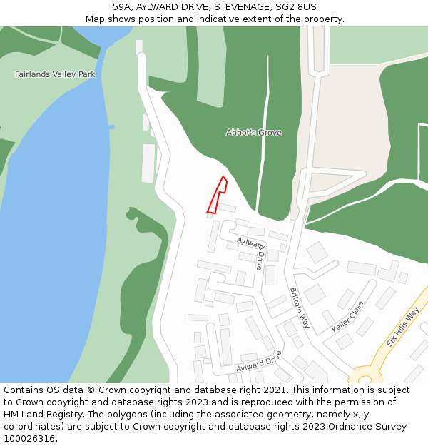 59A, AYLWARD DRIVE, STEVENAGE, SG2 8US: Location map and indicative extent of plot