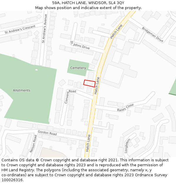 59A, HATCH LANE, WINDSOR, SL4 3QY: Location map and indicative extent of plot