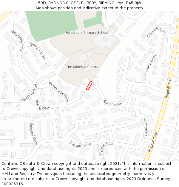 59D, RADNOR CLOSE, RUBERY, BIRMINGHAM, B45 0JW: Location map and indicative extent of plot