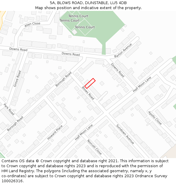 5A, BLOWS ROAD, DUNSTABLE, LU5 4DB: Location map and indicative extent of plot