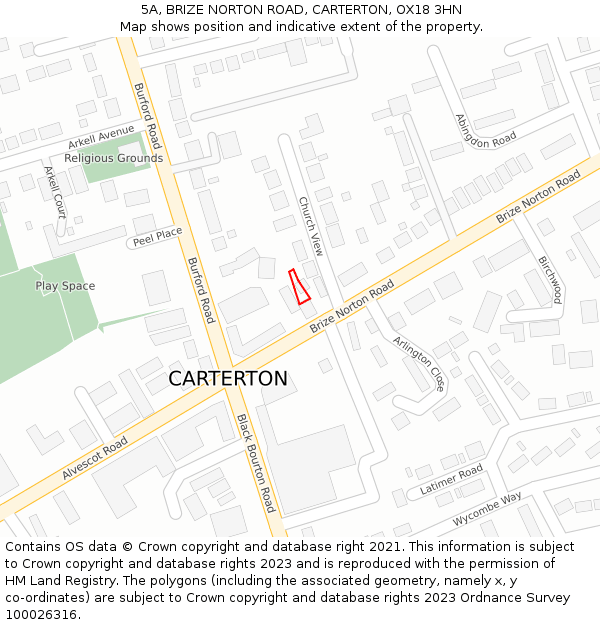 5A, BRIZE NORTON ROAD, CARTERTON, OX18 3HN: Location map and indicative extent of plot