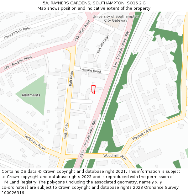 5A, RAYNERS GARDENS, SOUTHAMPTON, SO16 2JG: Location map and indicative extent of plot