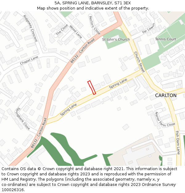 5A, SPRING LANE, BARNSLEY, S71 3EX: Location map and indicative extent of plot