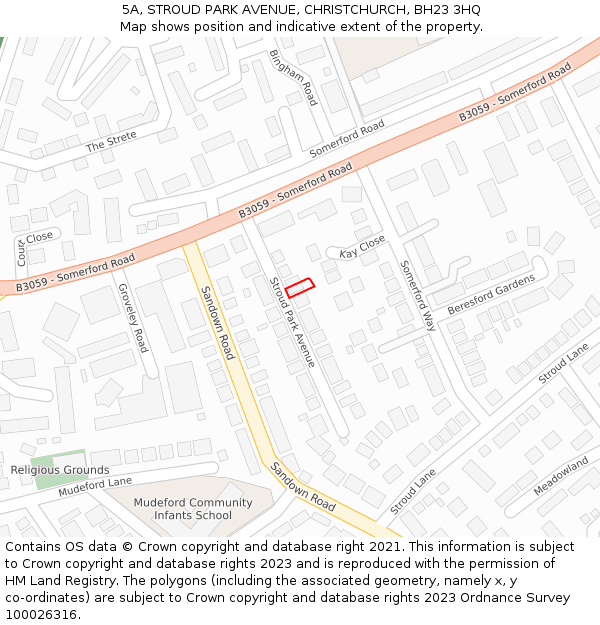 5A, STROUD PARK AVENUE, CHRISTCHURCH, BH23 3HQ: Location map and indicative extent of plot