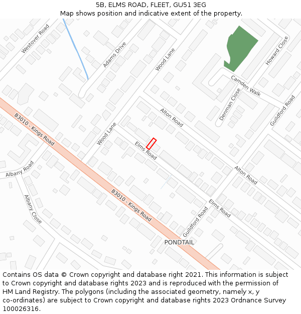 5B, ELMS ROAD, FLEET, GU51 3EG: Location map and indicative extent of plot