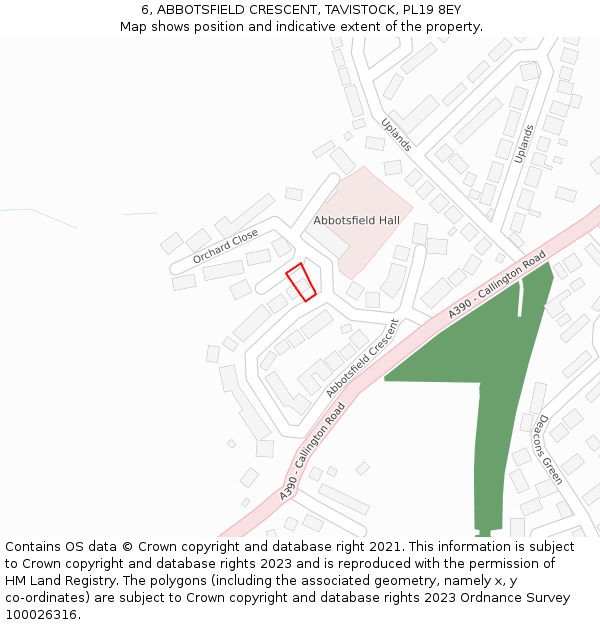 6, ABBOTSFIELD CRESCENT, TAVISTOCK, PL19 8EY: Location map and indicative extent of plot