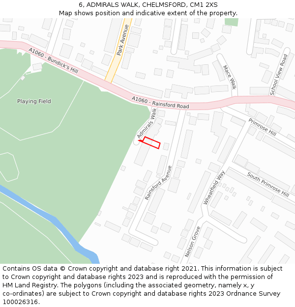 6, ADMIRALS WALK, CHELMSFORD, CM1 2XS: Location map and indicative extent of plot