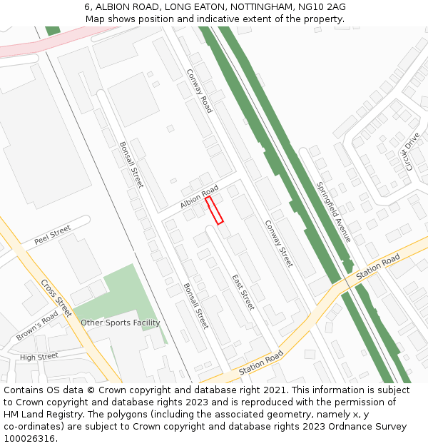 6, ALBION ROAD, LONG EATON, NOTTINGHAM, NG10 2AG: Location map and indicative extent of plot