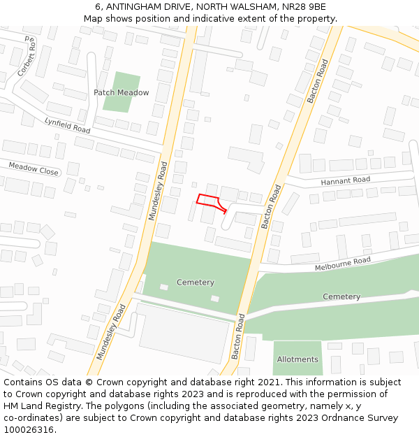 6, ANTINGHAM DRIVE, NORTH WALSHAM, NR28 9BE: Location map and indicative extent of plot