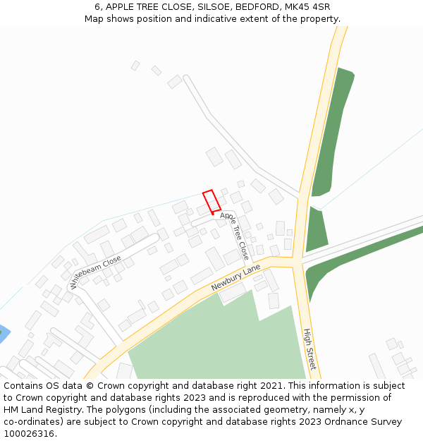 6, APPLE TREE CLOSE, SILSOE, BEDFORD, MK45 4SR: Location map and indicative extent of plot