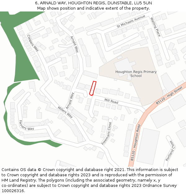 6, ARNALD WAY, HOUGHTON REGIS, DUNSTABLE, LU5 5UN: Location map and indicative extent of plot