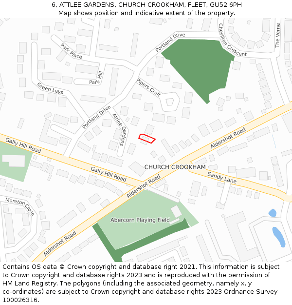 6, ATTLEE GARDENS, CHURCH CROOKHAM, FLEET, GU52 6PH: Location map and indicative extent of plot