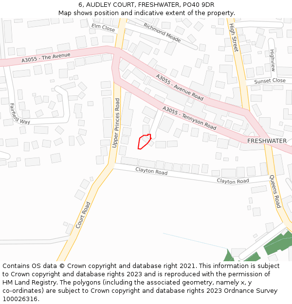 6, AUDLEY COURT, FRESHWATER, PO40 9DR: Location map and indicative extent of plot