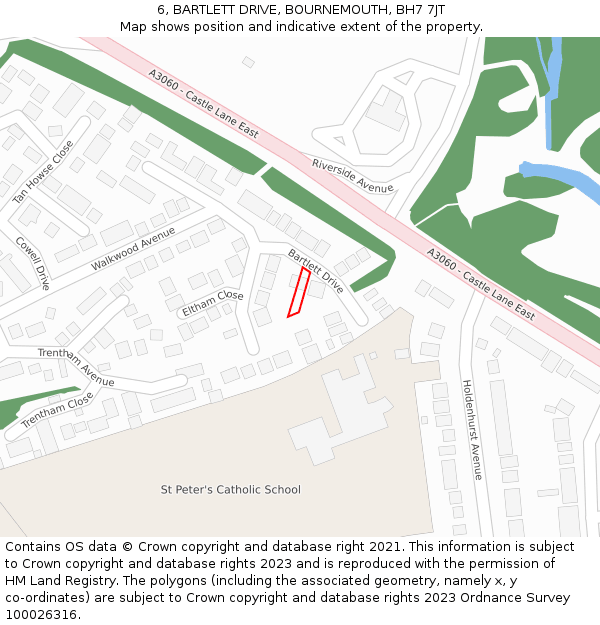 6, BARTLETT DRIVE, BOURNEMOUTH, BH7 7JT: Location map and indicative extent of plot