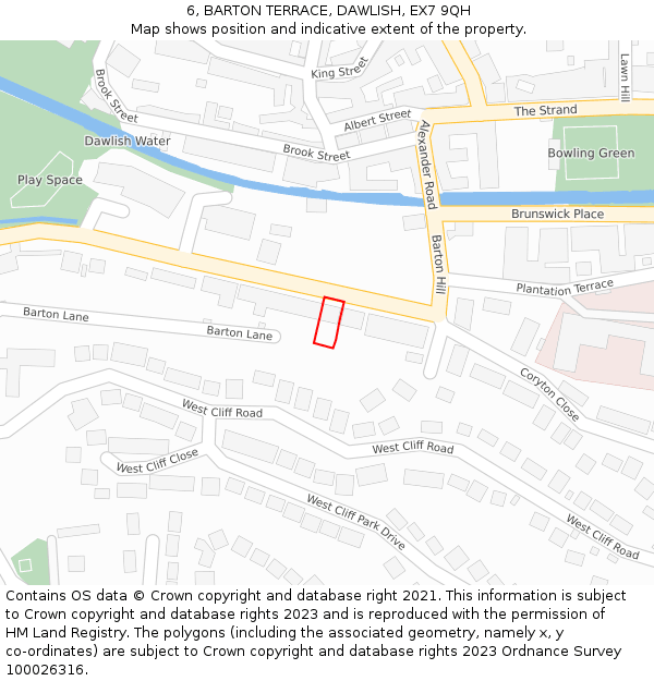 6, BARTON TERRACE, DAWLISH, EX7 9QH: Location map and indicative extent of plot