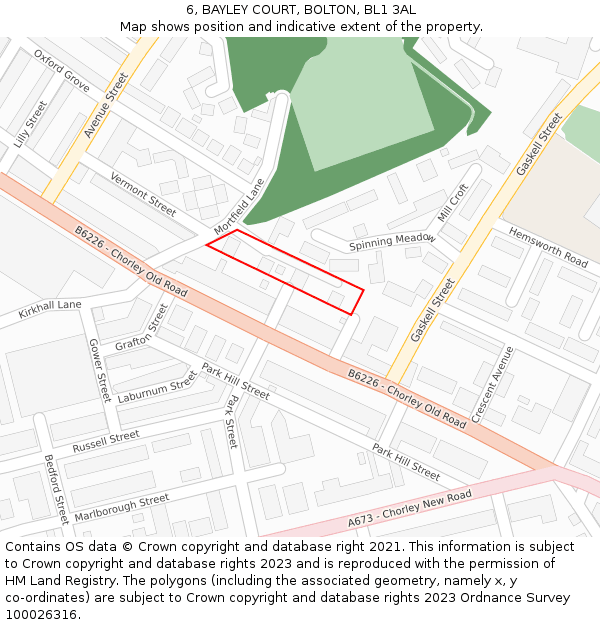 6, BAYLEY COURT, BOLTON, BL1 3AL: Location map and indicative extent of plot