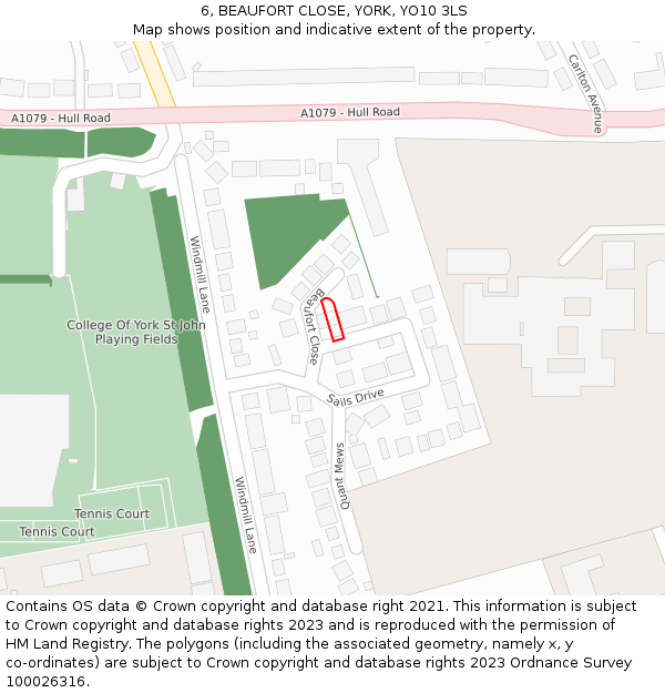 6, BEAUFORT CLOSE, YORK, YO10 3LS: Location map and indicative extent of plot