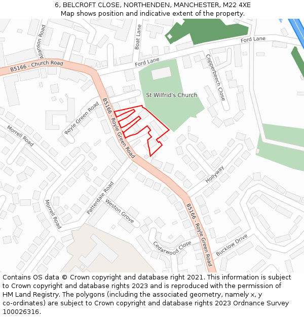 6, BELCROFT CLOSE, NORTHENDEN, MANCHESTER, M22 4XE: Location map and indicative extent of plot